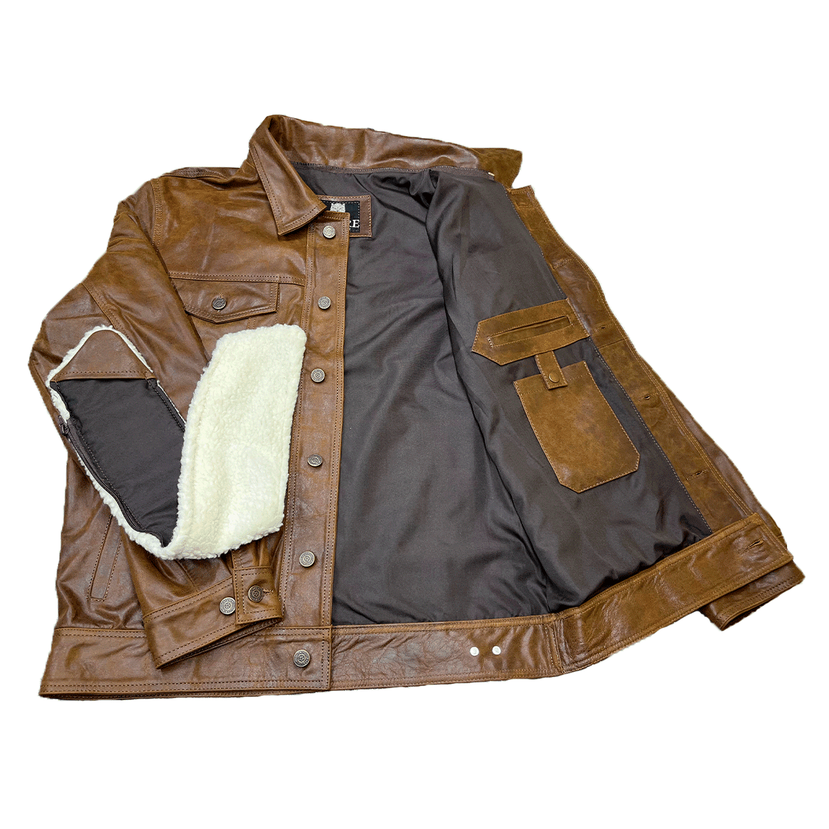 Chamarra Trucker Cuero Vacuno Hombre Empire - Forro Liso Slim Clásica Levis