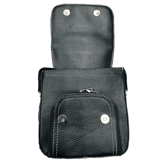 Mariconera Bandolera Chica Piel Grabada con Asa Ajustable Combinada