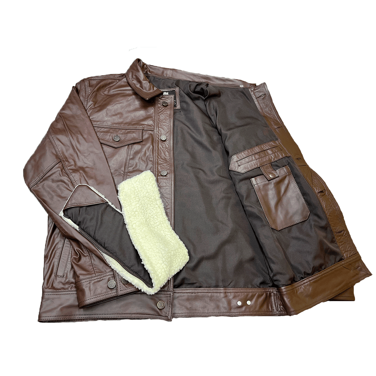 Chamarra Trucker Cuero Vacuno Hombre Empire - Forro Liso Slim Clásica Levis