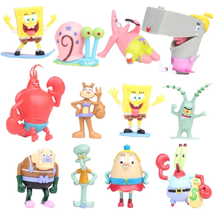 Paquete 12 Mini Figuras Coleccionables Bob Esponja y sus amigos