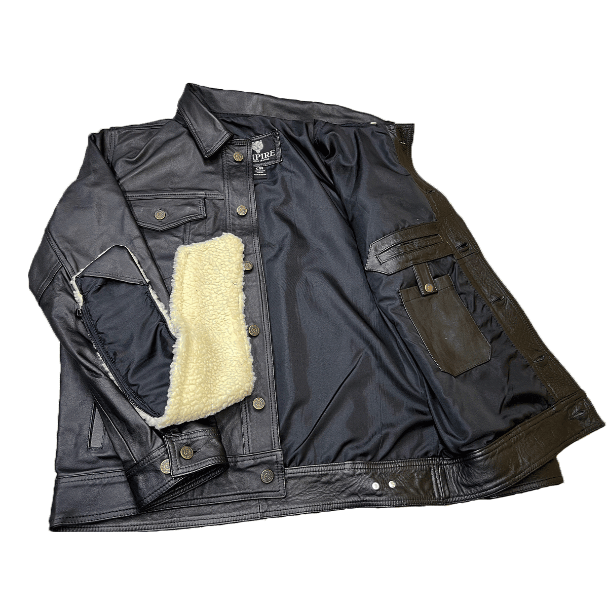 Chamarra Trucker Cuero Vacuno Hombre Empire - Forro Liso Slim Clásica Levis