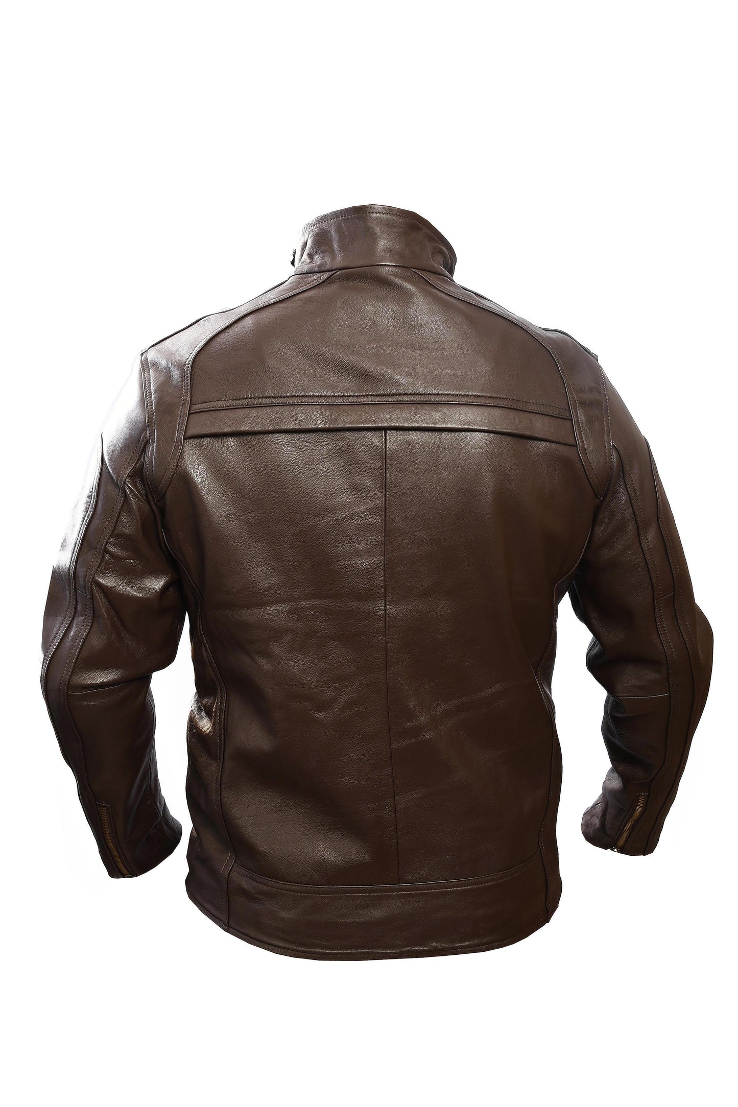 Chamarra Cuero Vacuno Hombre Empire - Cuello Alto Slim, Cierres y Bolsas