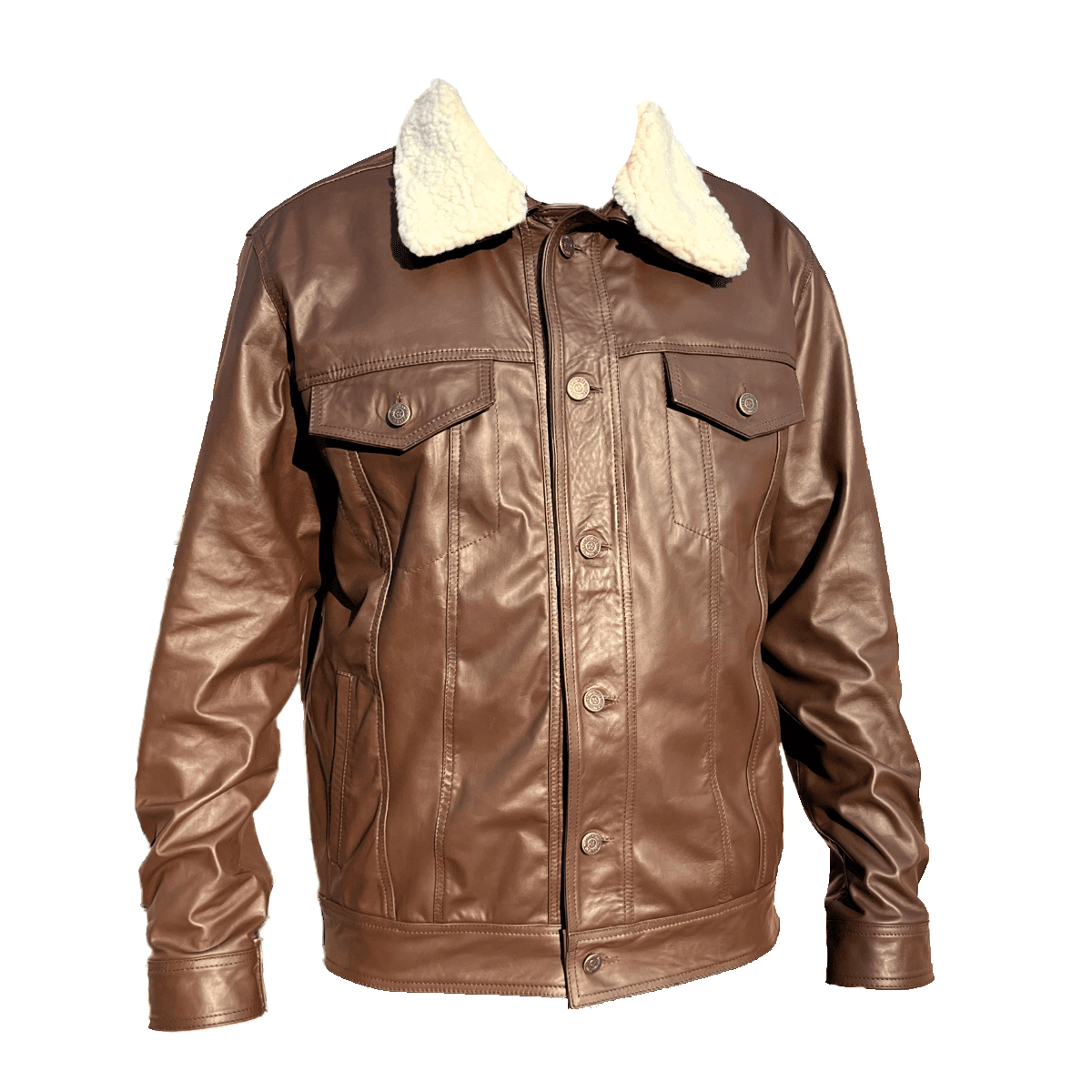 Chamarra Trucker Cuero Vacuno Hombre Empire - Forro Liso Slim Clásica Levis