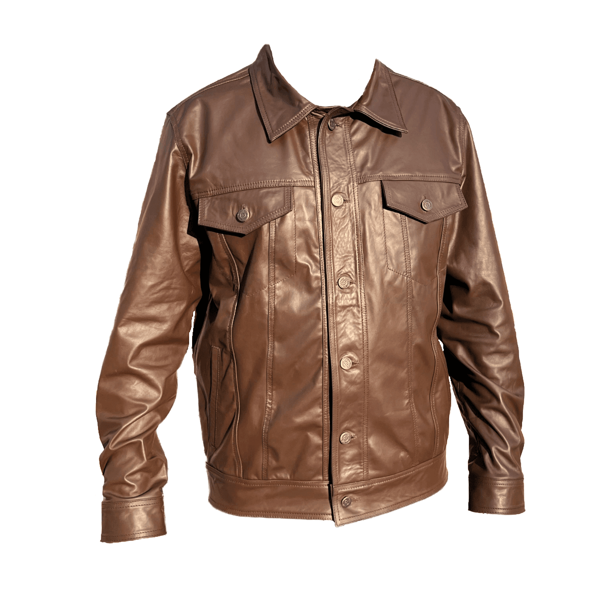 Chamarra Trucker Cuero Vacuno Hombre Empire - Forro Liso Slim Clásica Levis