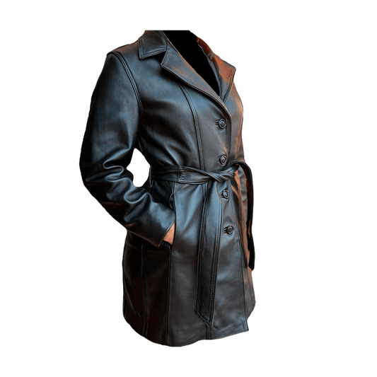 Gabardina de Cuero Vacuno Mujer Botón Cinto Slim Empire Mexico
