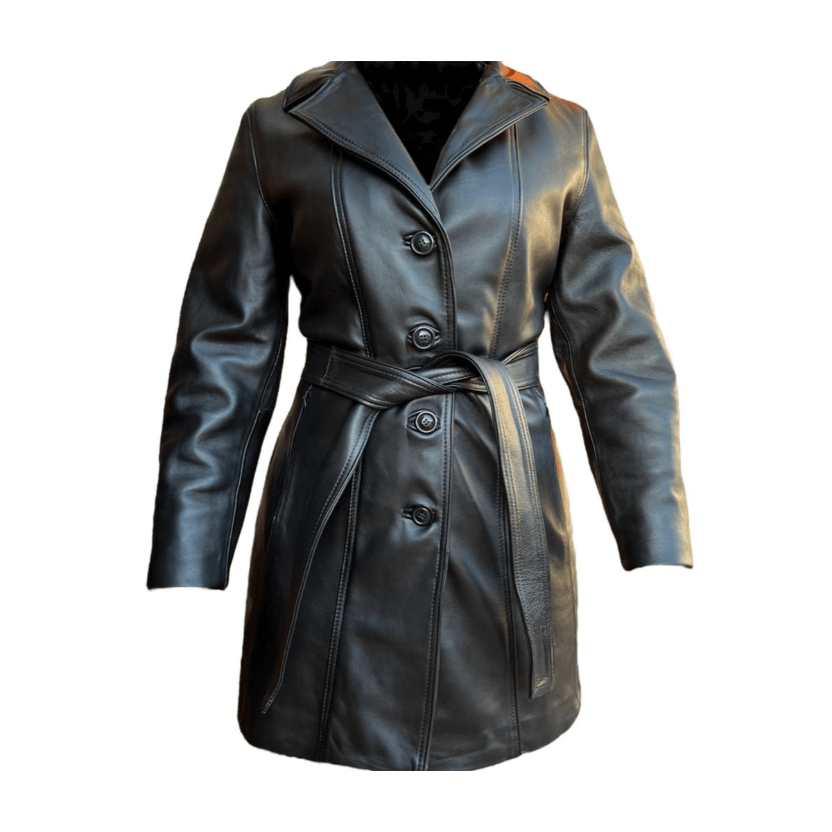 Gabardina de Cuero Vacuno Mujer Botón Cinto Slim Empire Mexico
