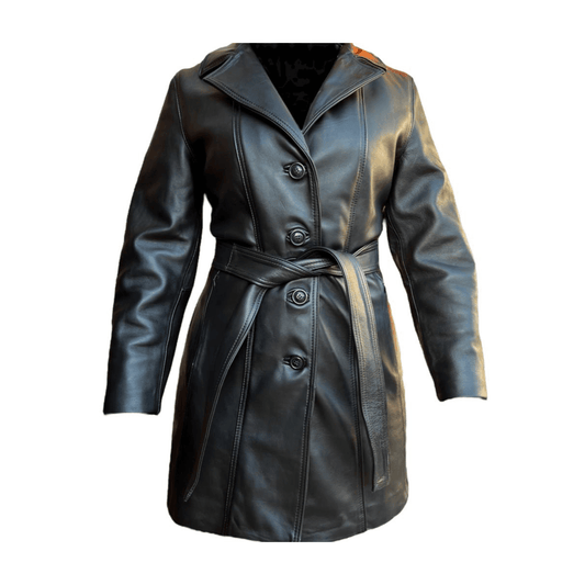 Gabardina de Cuero Vacuno Mujer Botón Cinto Slim Empire Mexico