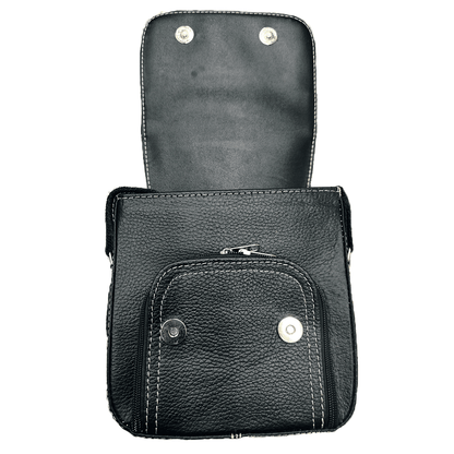 Mariconera Bandolera Chica Piel Grabada con Asa Ajustable Combinada