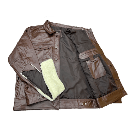 Chamarra Trucker Cuero Vacuno Hombre Empire - Forro Liso Slim Clásica Levis