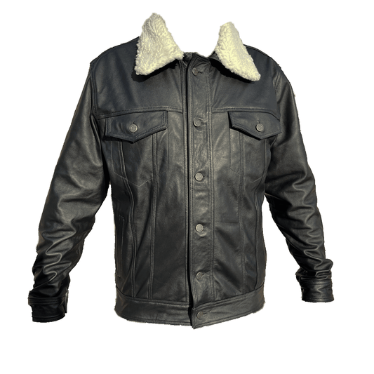 Chamarra Trucker Cuero Vacuno Hombre Empire - Forro Liso Slim Clásica Levis