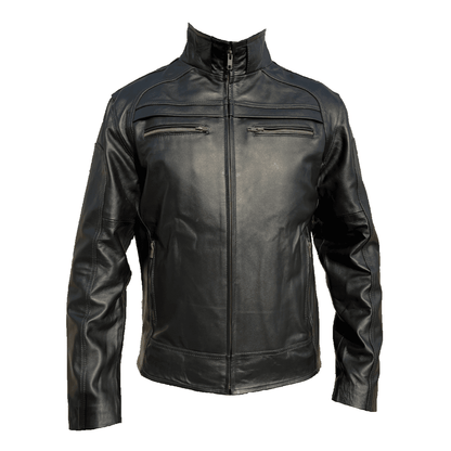 Chamarra Cuero Vacuno Hombre Empire - Cuello Alto Slim, Cierres y Bolsas
