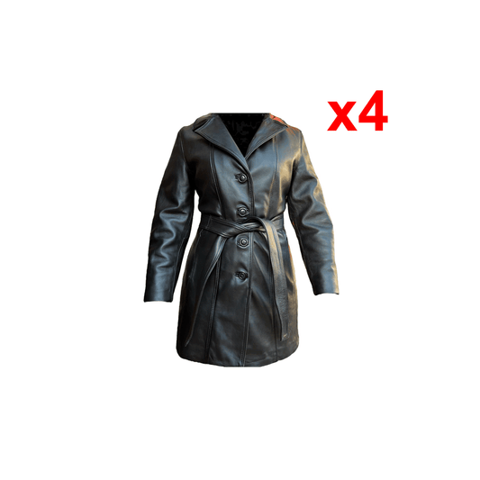 Lote 4 Gabardina Cuero Vacuno Mujer Chamarra Boton Cinto Slim Mayoreo