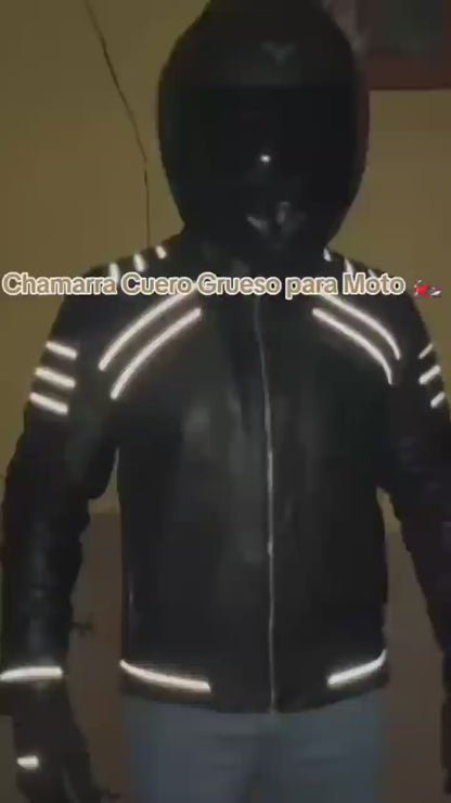 Chamarra Cuero Floter Grueso Empire para Moto Reflejante